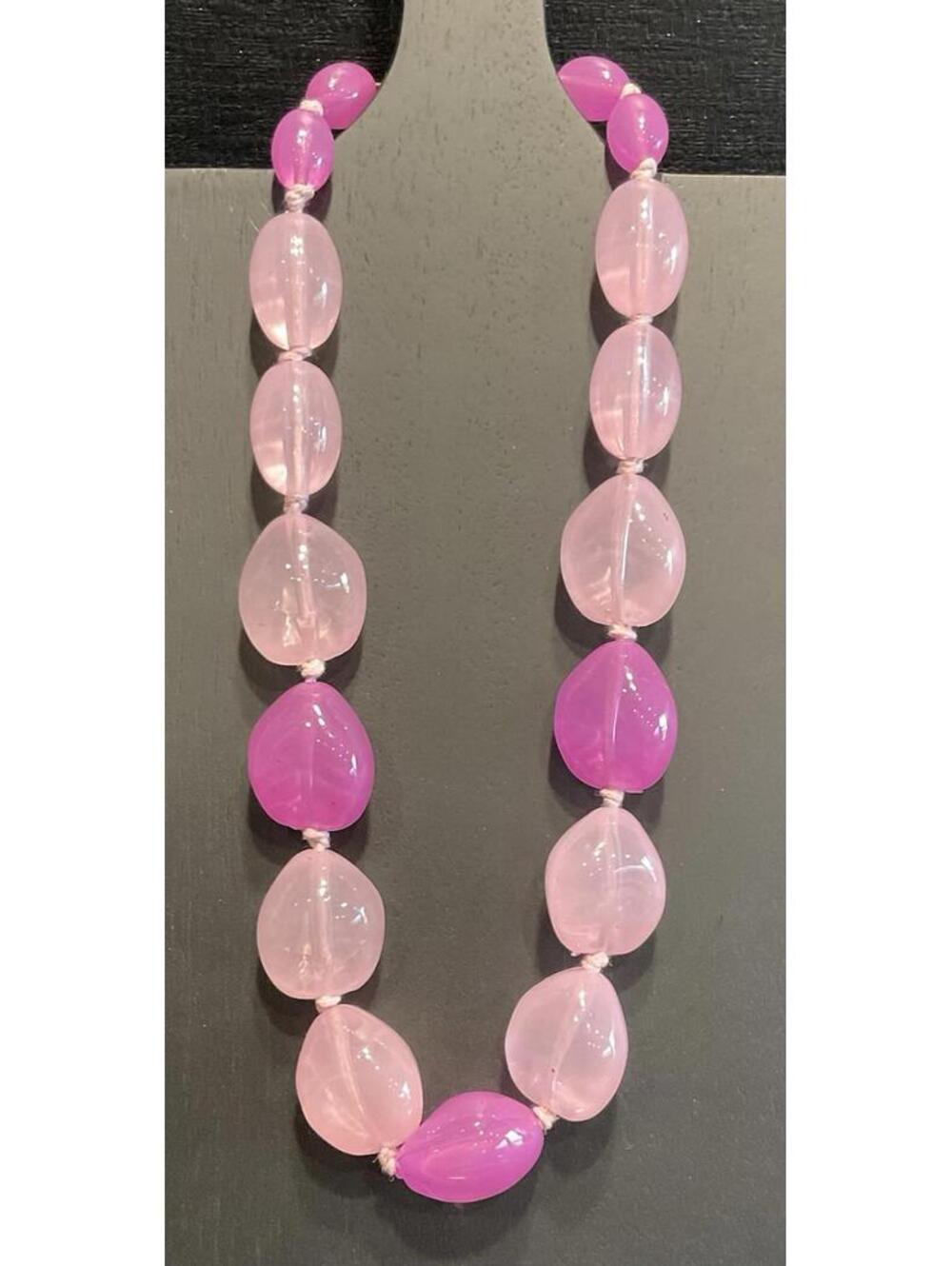 Pink & Purple Bead Necklace W/ Gold Tone Chain #216